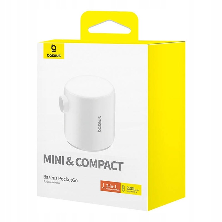 Baseus Mini Kompresor Przenośna Pompka Lampka LED USB-C 230L/min 3500kPA