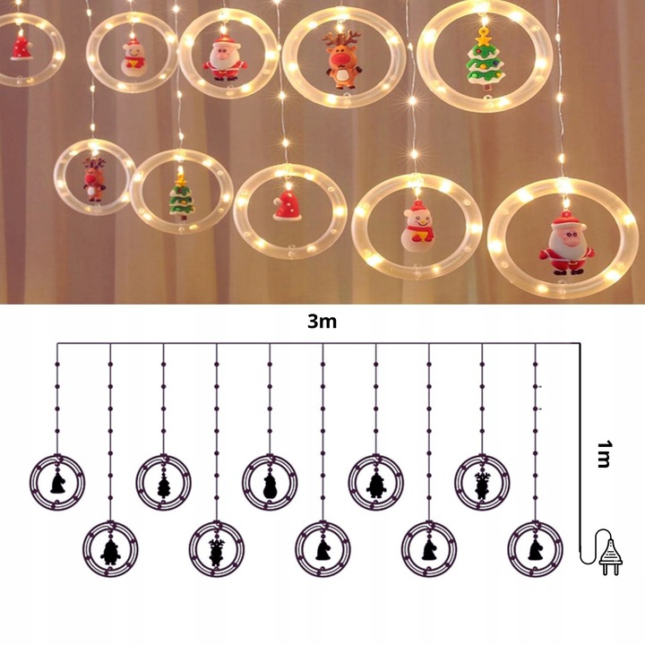 KURTYNA ŚWIETLNA LED GIRLANDA ŚWIĄTECZNA NA OKNO LAMPKI CHOINKOWE SOPLE