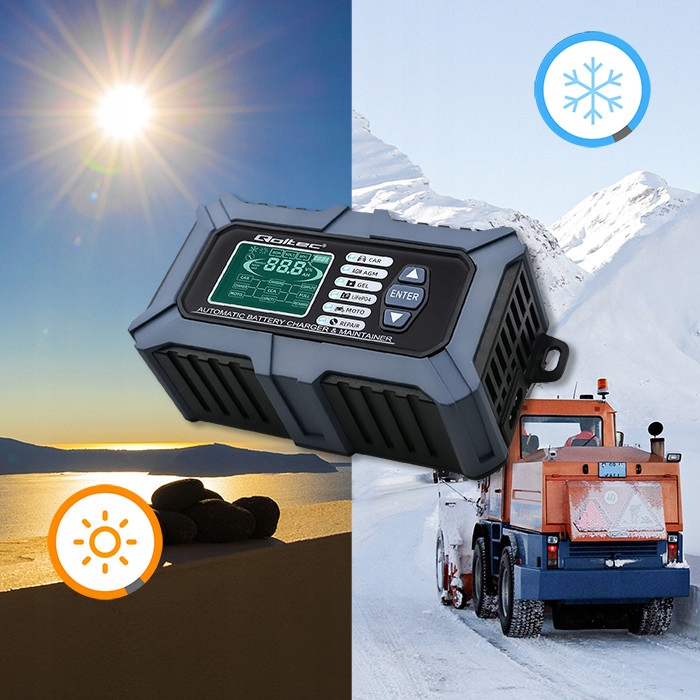 Cyfrowy tester miernik baterii z ładowarką 6A 12V 24V z funkcją naprawy