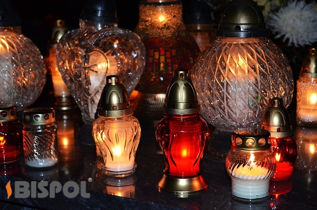 Znicz szklany z wkładem parafinowym 48h Bispol 4059 RÓŻA - 30 cm Biały