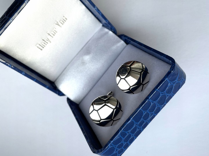 Modne eleganckie spinki do mankietów EXC Srebrna Piłka chromowane