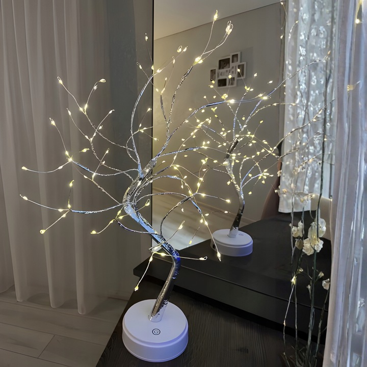 LAMPKA DRZEWKO BONSAI LED 50 CM SREBRNE CHOINKA ŚWIECĄCE USB
