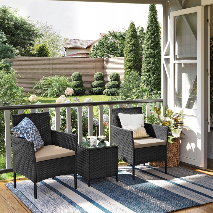 Zestaw mebli ogrodowych z technorattanu CZARNY TAUPE meble balkonowe