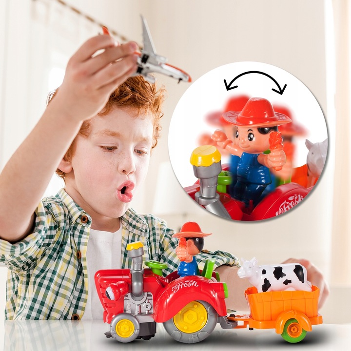 TRAKTOR TRAKTOREK FARMERA Z PRZYCZEPKĄ INTERAKTYWNY JEŹDZI ŚPIEWA KRÓWKA