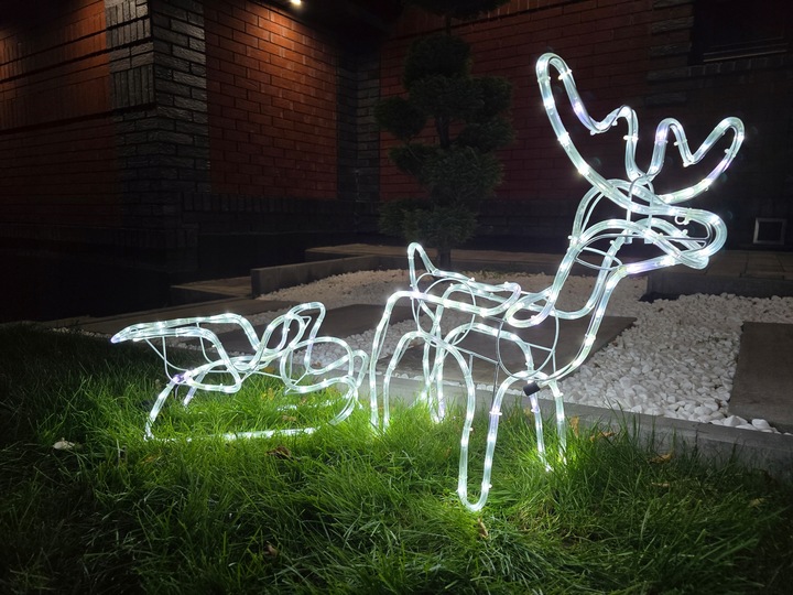 Renifer z Saniami LED Świecący Świąteczny Na Zewnątrz Do Ogrodu Biały Zimny