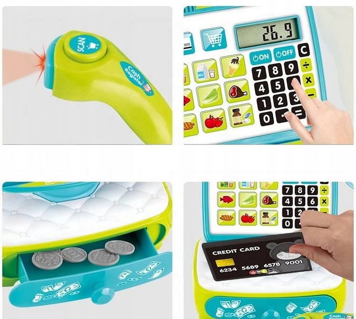 KASA FISKALNA SKLEPOWA Z DOTYKOWYM PANELEM KOSZYK DO ZABAWY DLA DZIECI