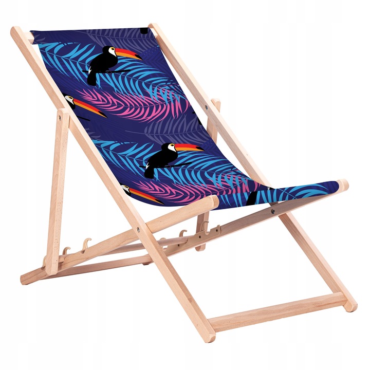 Leżak Drewniany Plażowy z Nadrukami Hello Summer Bukowe Leżaki KN127