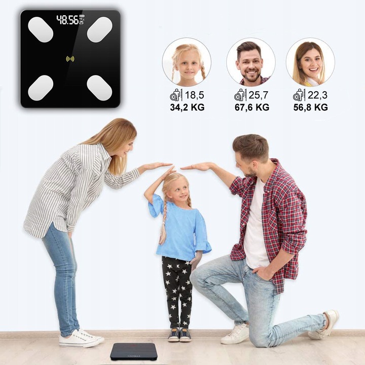 WAGA ŁAZIENKOWA ANALITYCZNA CZUJNIKI SMART+ ANDROID iOS / PRECYZYJNY POMIAR