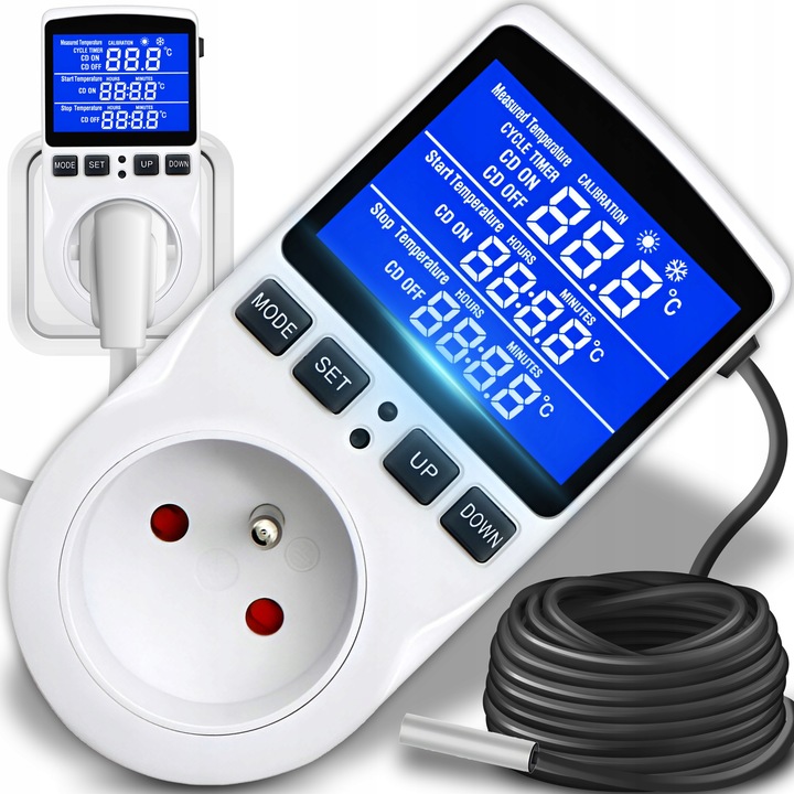 TERMOSTAT ELEKTRONICZNY CYFROWY REGULATOR TEMPERATURY 16A 250V GNIAZDO