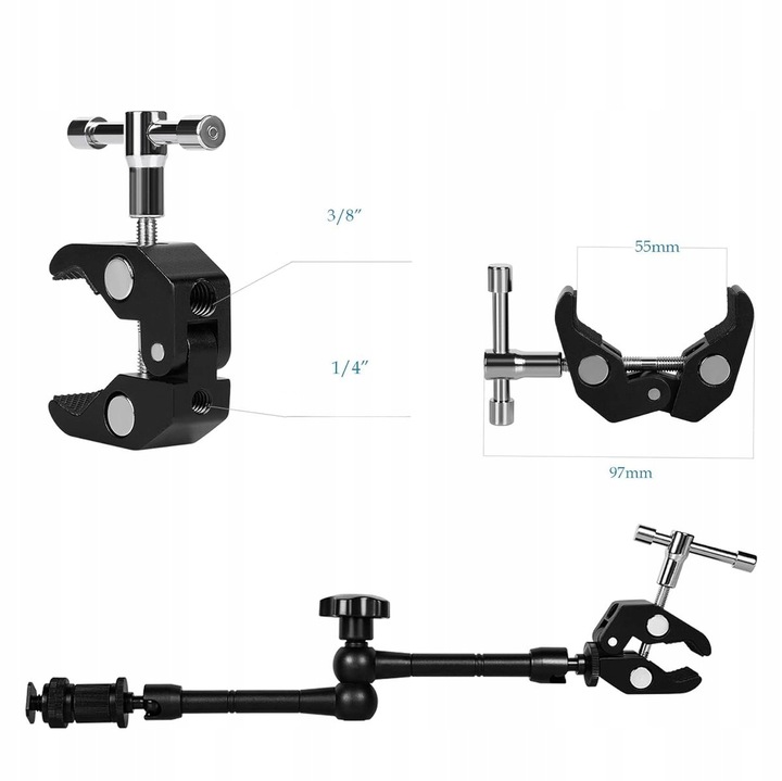 Crab Clamp Magic Arm Zacisk Studyjny Uniwersalny 1/4 3/8 + Ramię Przegubowe