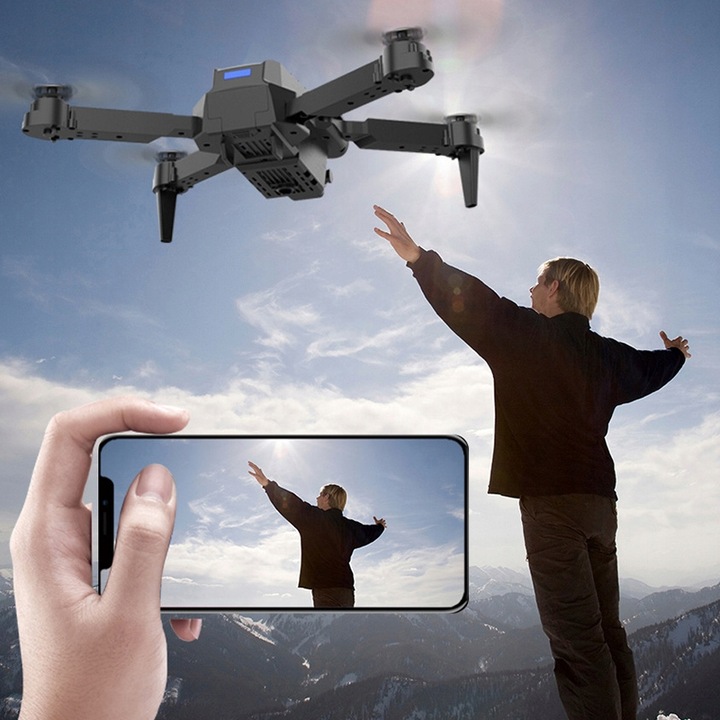 DRON E88 2x KAMERA 4K ZAWIS 200M UNIKANIE PRZESZKÓD WIFI+WALIZKA PILOT ETUI