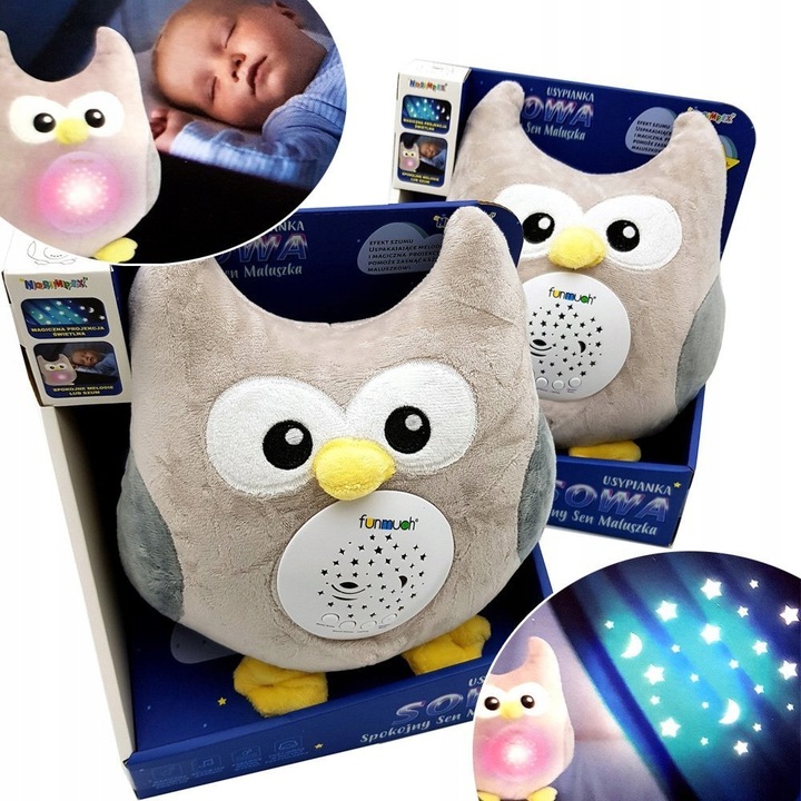 Sowa przytulanka z pozytywka projektorem MIŚ Projektor kołysanki USYPIACZ