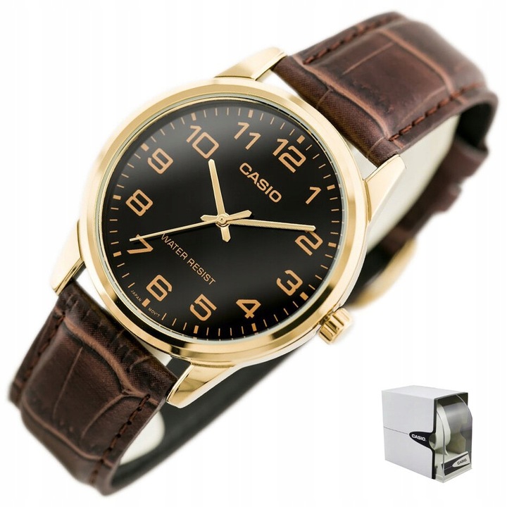 ZEGAREK MĘSKI CASIO APOLLO +BOX +GRAWER skórzany cyfry czarny klasyczny