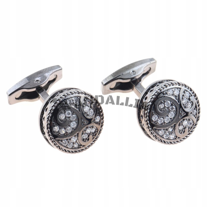 WANDALLIA Spinki do mankietów SP-MN-416 Okrągłe Czarne Klasyczne Ślubne