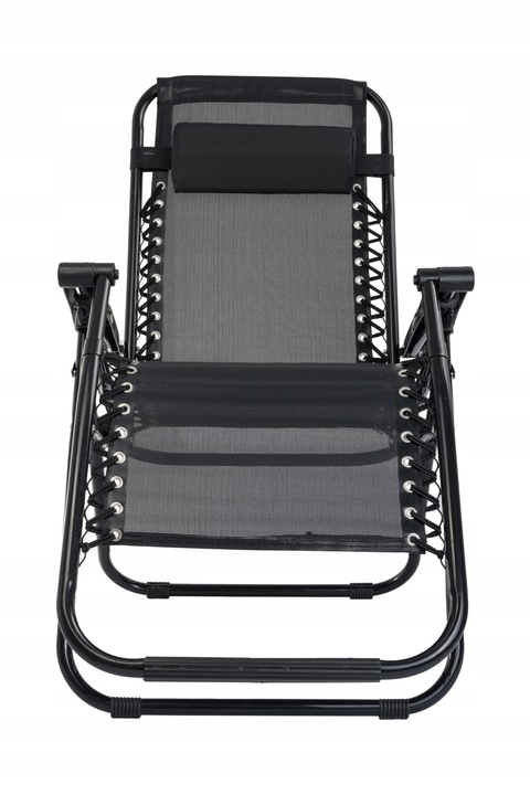 Leżak Ogrodowy WZMACNIANY ZERO GRAVITY metal czarny składany GRATIS PÓŁKA!