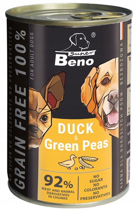 Beno Bezzbożowa Mokra Karma dla psów MIX 20x 415g Puszki dla psa 92% Mięsa