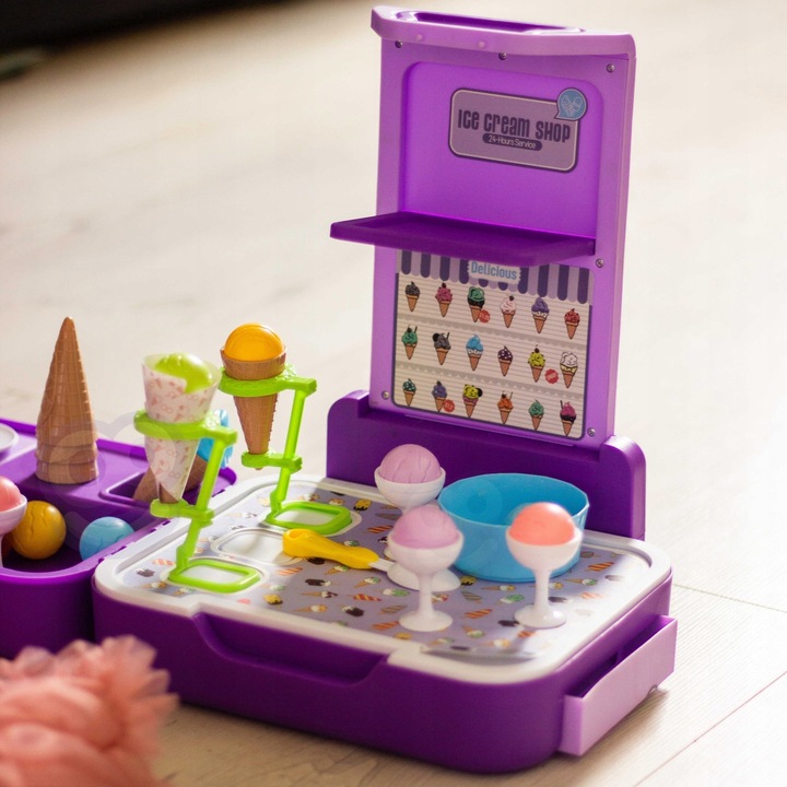 SKLEP LODZIARNIA 3w1 KUCHNIA WALIZKA LODY ZESTAW CUKIERNIA SŁODKOŚCI WOOPIE