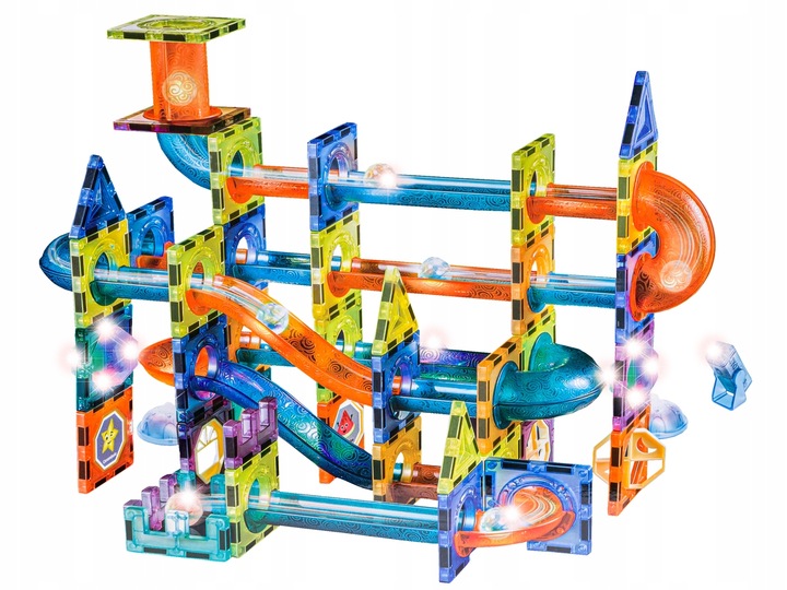 Klocki magnetyczne tor kulkowy zestaw 110 elementów