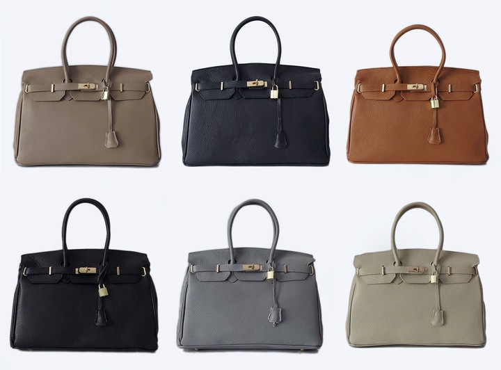 Duża włoska torba A4 skóra kufer kłódka Czarna