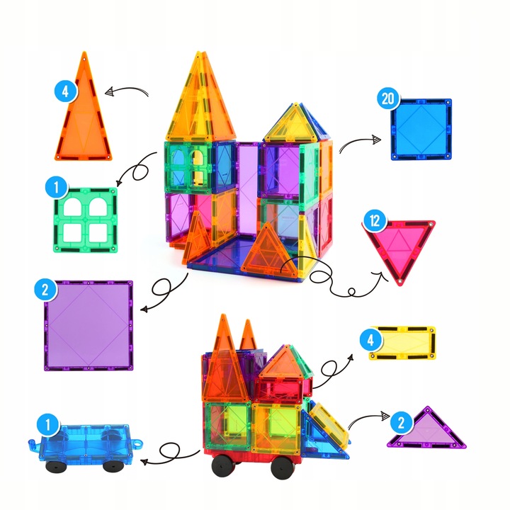 KLOCKI MAGNETYCZNE DLA DZIECKA 2D 3D EDUKACYJNE DUŻE MAGNETIC TILES 100EL