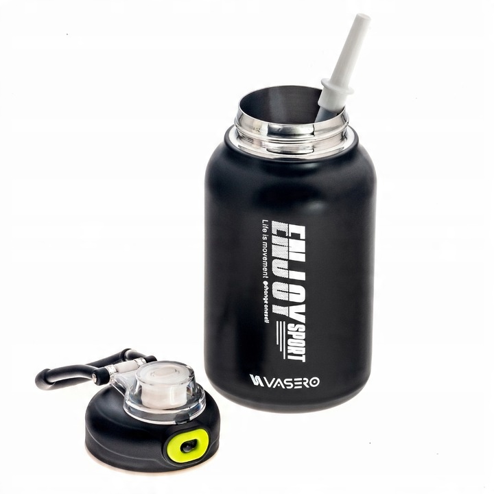 KUBEK TERMICZNY BIDON TERMOS PRÓŻNIOWY 800ml blokada uchwyt ustnik + SŁOMKA