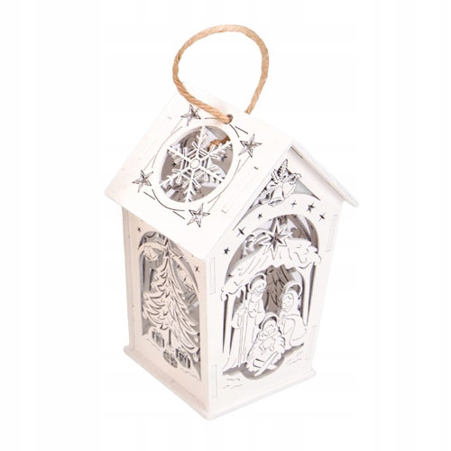 LAMPION ADWENTOWY RORATNI NA RORATY DREWNIANY BIAŁY