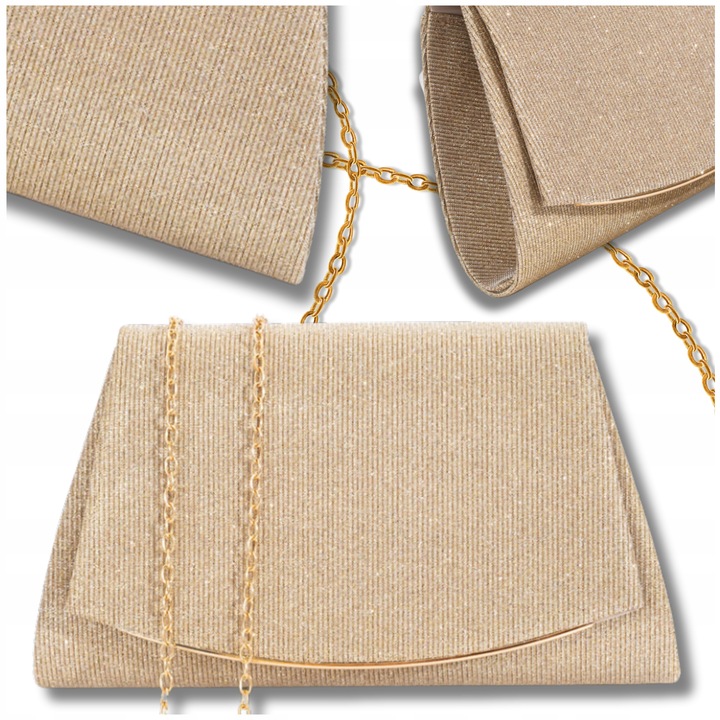 Kopertówka Wizytowa Mała ZŁOTA Torebka Wieczorowa ŁAŃCUSZEK Elegancka Mini