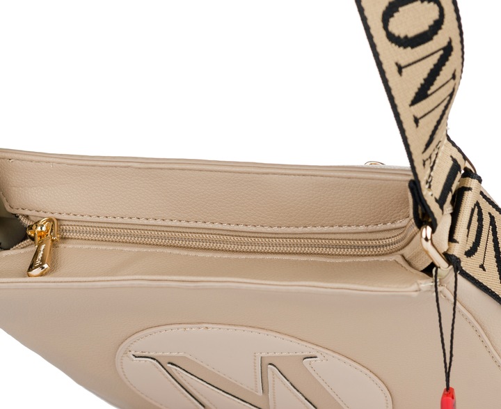 MONNARI Torebka na ramię LISTONOSZKA Pojemna PASEK LOGO PREMIUM Beżowa