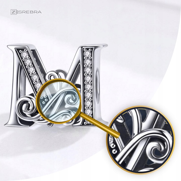 CHARMS LITERKA M srebro 925 litera srebrna koralik zawieszka charms pr S925