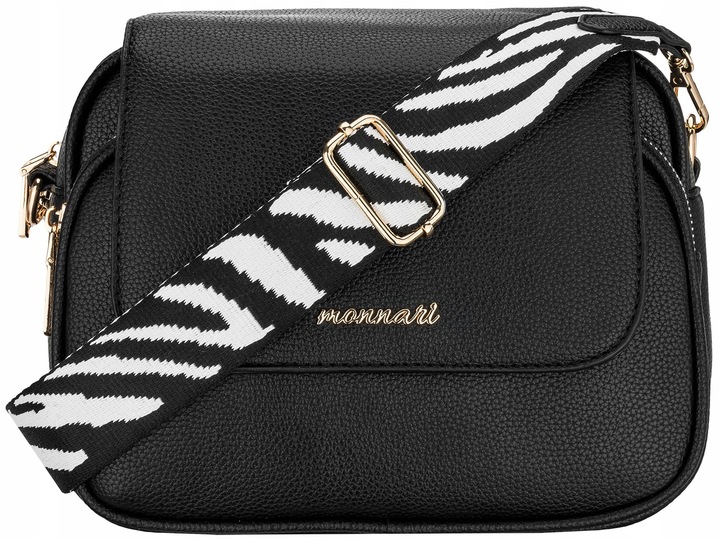 Torebka Damska Listonoszka MONNARI KUFEREK Czarna 2 PASKI PRZEGRODY