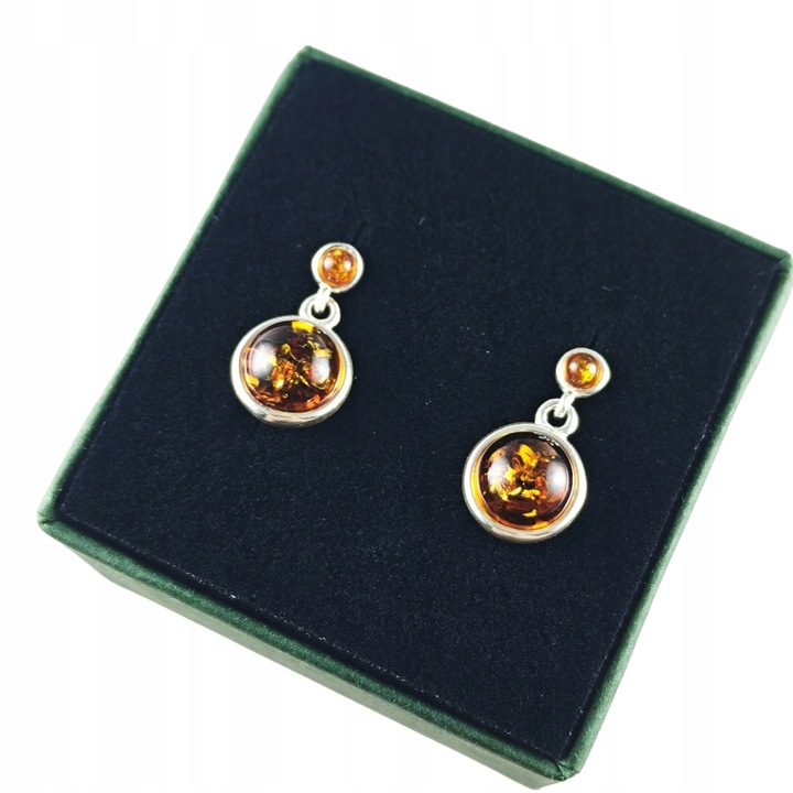 KOLCZYKI SREBRNE z Bursztynem DELIKATNE Wiszące Sztyft SREBRO 925 PREZENT