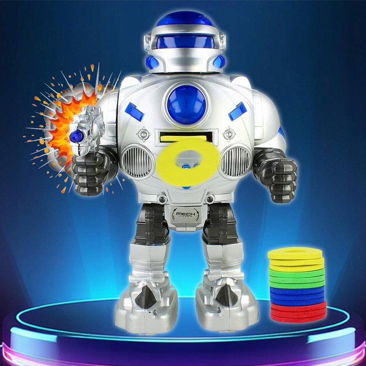 ZDALNIE STEROWANY ROBOT RC STRZELAJĄCY KRĄŻKAMI ZABAWKA INTERAKTYWNA DŹWIĘK