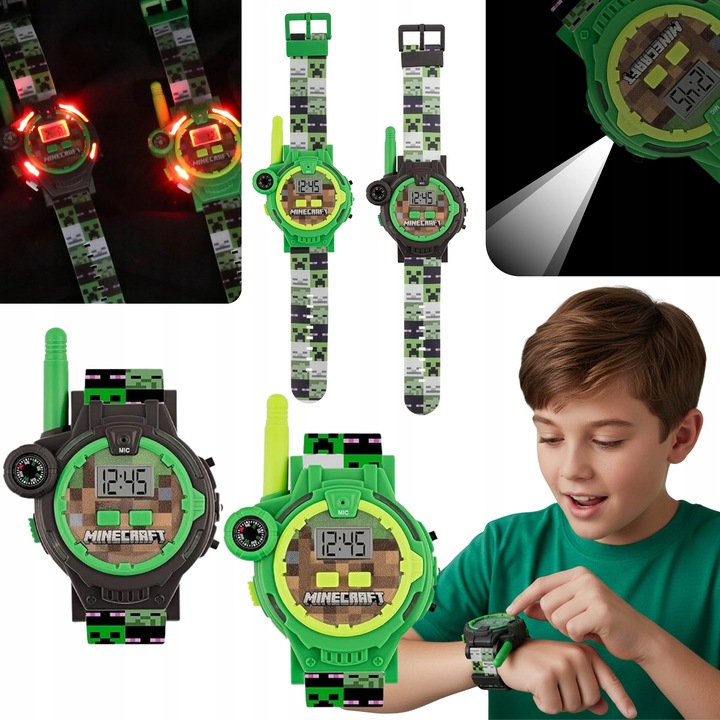 MINECRAFT Creeper Zestaw zegarków z funkcją walkie-talkie, KRÓTKOFALÓWKA