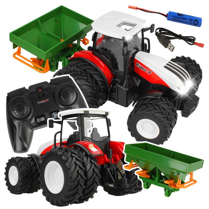 TRAKTOR ZDALNIE STEROWANY RC CIĄGNIK Z ROZSIEWACZEM NAWOZÓW PILOT ŚWIATŁA