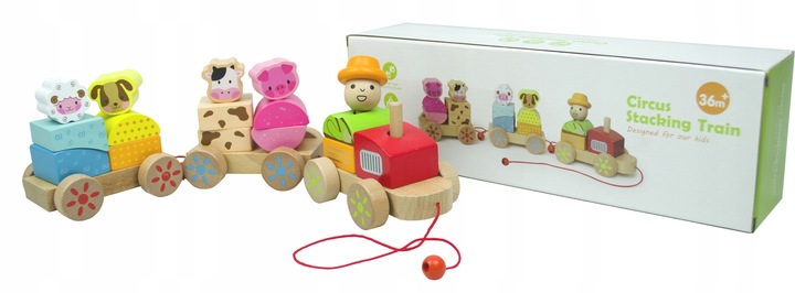 LT333 NOWY DREWNIANY POCIĄG Z WAGONAMI I KLOCKAMI WIEJSKA SCENERIA