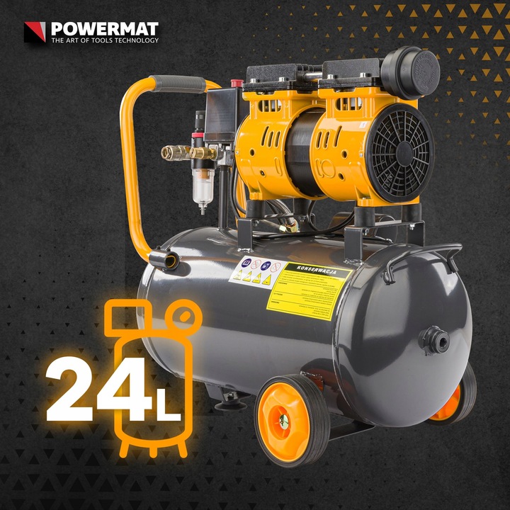 KOMPRESOR BEZOLEJOWY 24L SPRĘŻARKA 8 BAR 220l/min 230V SEPARATOR CICHY 59dB