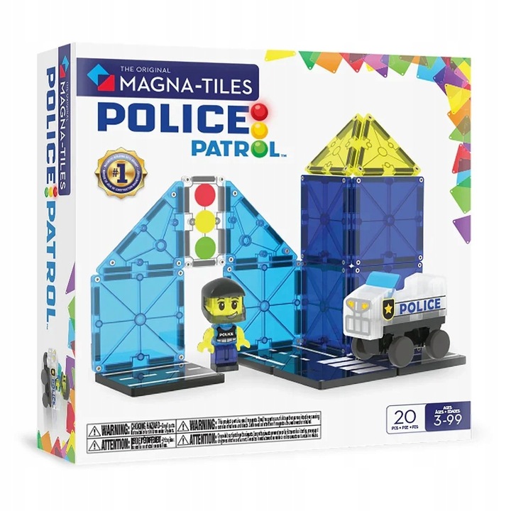 Policja Police Patrol Klocki Magnetyczne 20 el z Pojazdem Magna-Tiles