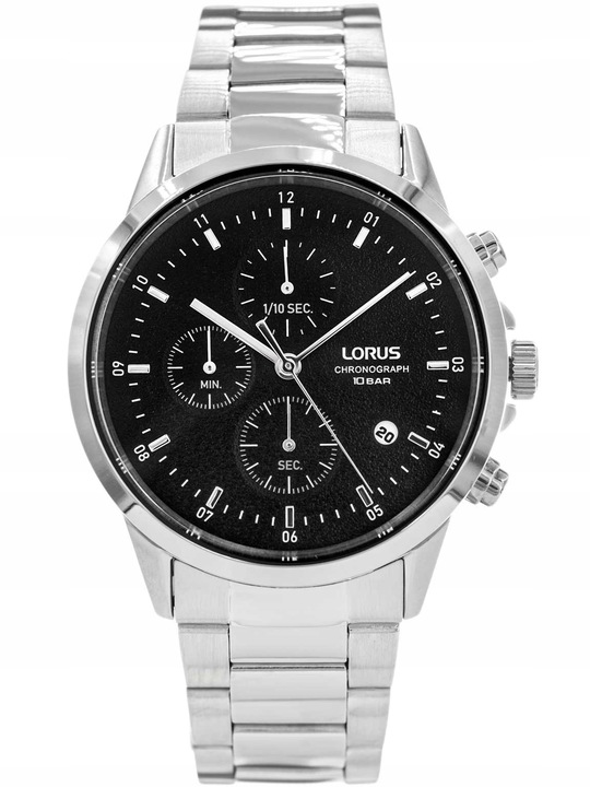 MĘSKI ZEGAREK LORUS RM365HX9 SREBRNY NA BRANSOLECIE CHRONOGRAF DATA 100M