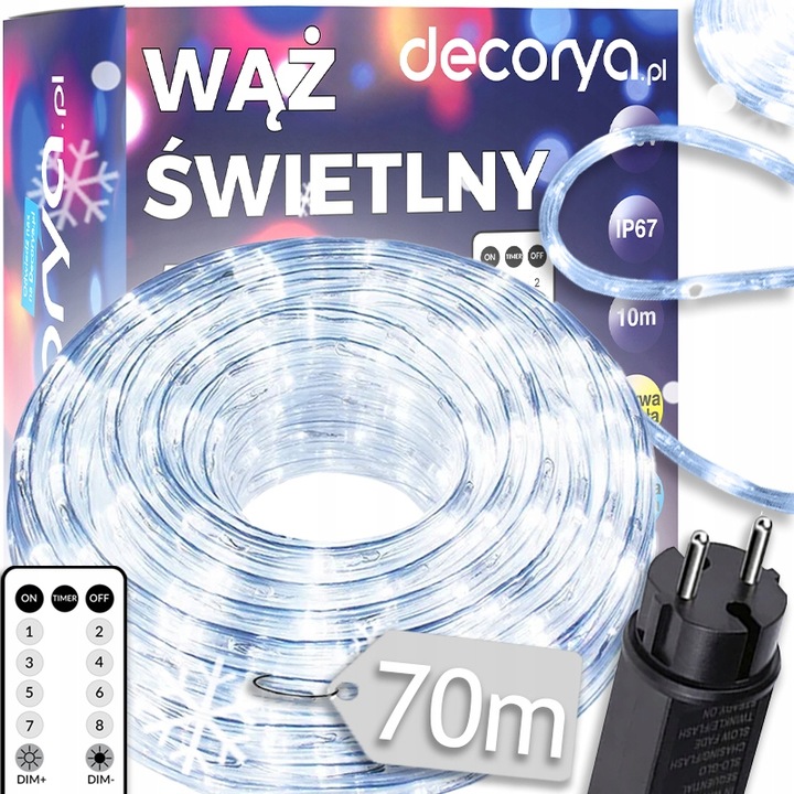ZEWNĘTRZNY WĄŻ ŚWIETLNY LED ŚWIECĄCY ŁAŃCUCH ZIMNY PROGRAMATOR 70 metrów