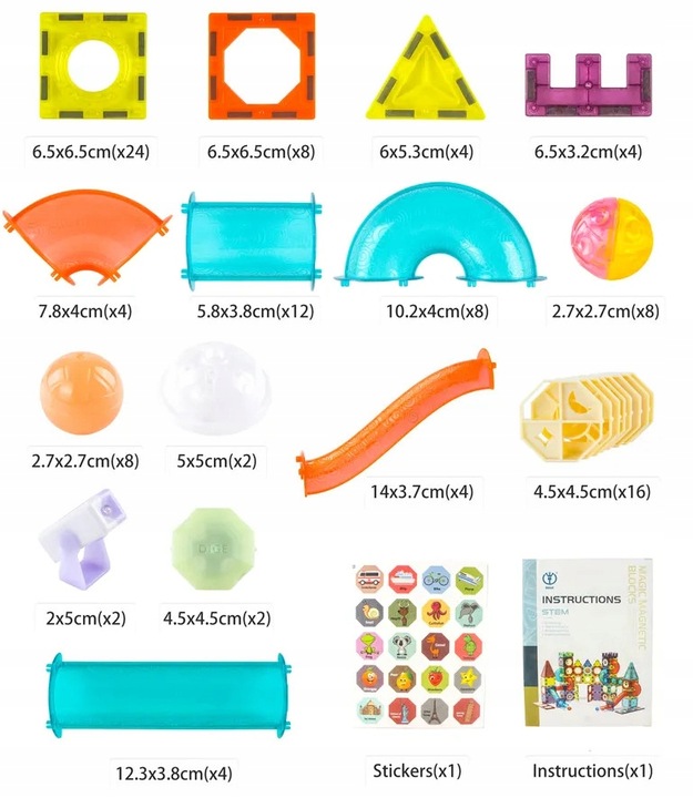 KLOCKI MAGNETYCZNE świecące - tor kulkowy Zestaw XXL 110 el. kulodrom