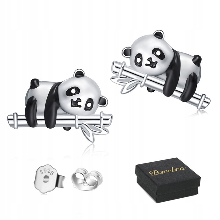 KOLCZYKI Srebrne PRÓBA 925 PANDA SREBRO Sztyfty WKRĘTKI Dla Dziewczynki