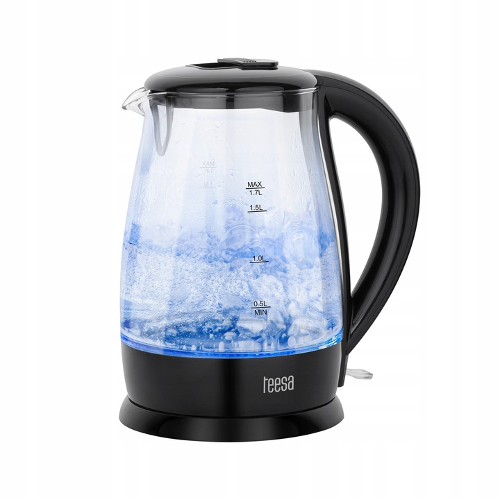 Czajnik elektryczny bezprzewodowy szklany czarny 2200W 1,7L Teesa