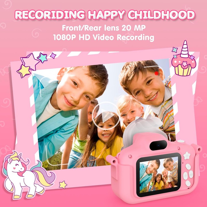 APARAT CYFROWY DLA DZIECI Dziecka Fotograficzny RÓŻOWY JEDNOROŻEC