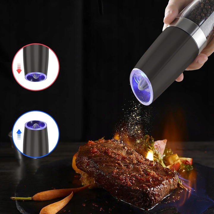 ELEKTRYCZNY MŁYNEK DO PIEPRZU ZESTAW 2 SZT MŁYNKÓW DO SOLI I PIEPRZU, Z LED