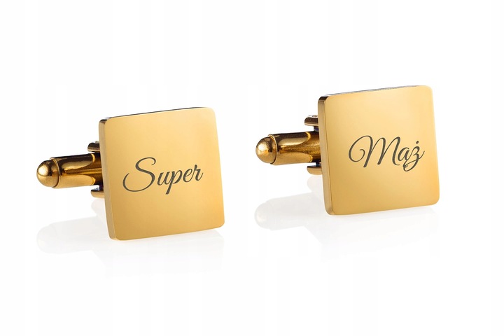 Spinki do mankietów Złote Stalowe z GRAWEREM Prezent dla Taty Męża