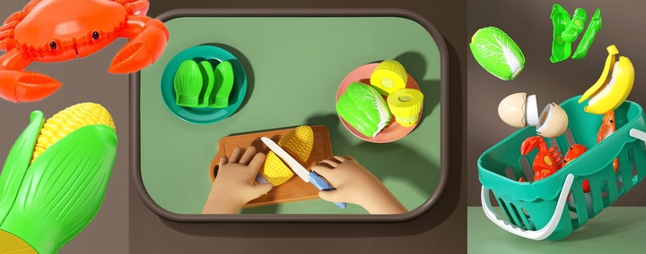 ZESTAW KUCHNIA SKLEP DLA DZIECI DO KROJENIA OWOCE WARZYWA NA RZEP KOSZYK