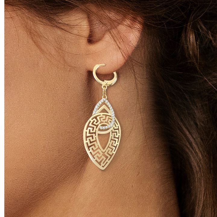 BIŻUTERIA ZE STALI CHIRURGICZNEJ, POZŁACANE KOLCZYKI WISZĄCE Z CYRKONIAMI