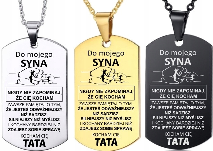 Naszyjnik Zawieszka stal z grawerem dla SYNA