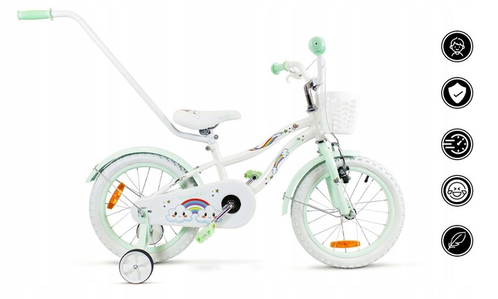 ROWER ROWEREK DZIECIĘCY DLA DZIEWCZYNKI PROWADNIK KOŁO 16 CALI RAINBOW MINT