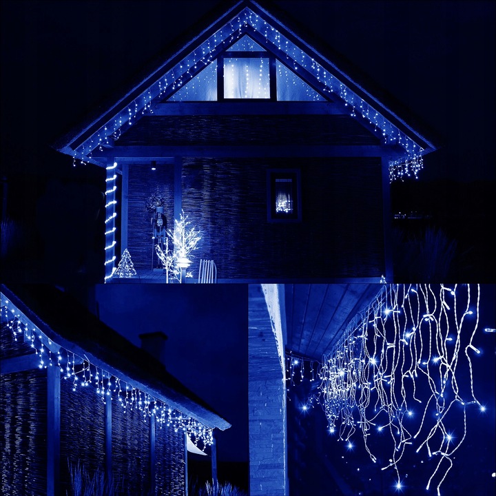 LAMPKI SOPLE 300 LED ZEWN. NIEBIESKIE CHOINKOWE FLASH KURTYNA ŚWIETLNA IP44